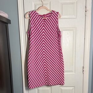 Talbots Hot Pink and White Striped Sleeveless Shift
